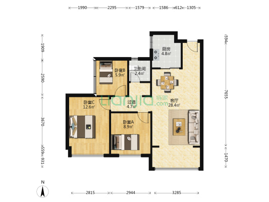 花样年·康城四季御峰 3室1厅1卫 81平方