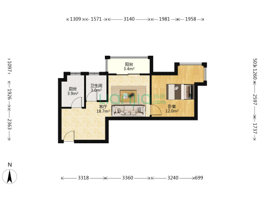 阳光帝景优阁 1室1厅1卫 55平方
