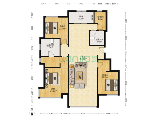 万科温莎堡 3室1厅2卫 149平方