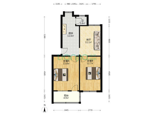 十二中宿舍 2室1厅1卫 69平方