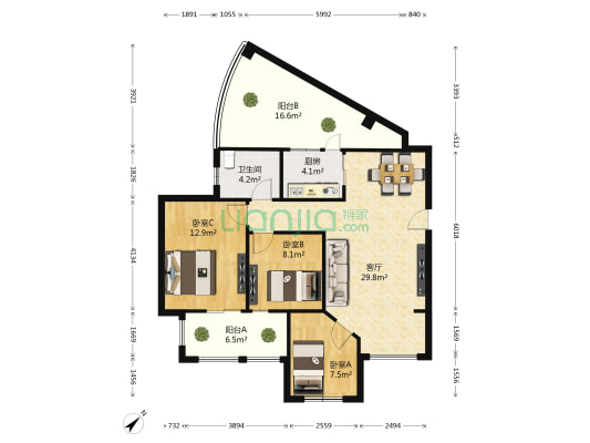 置信巴厘岛D区 3室1厅1卫 87平方