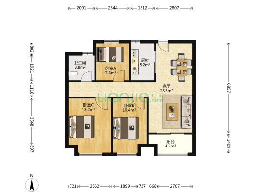温莎公馆 3室1厅1卫 89平方
