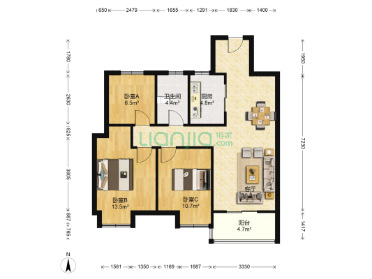 万科公望 3室1厅1卫 98平方