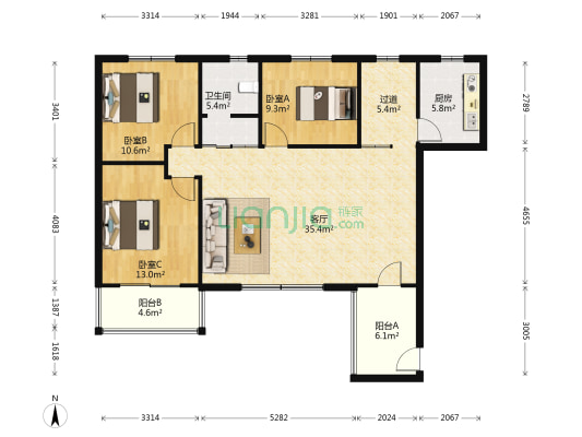 武东金桂园 3室1厅1卫 123平方