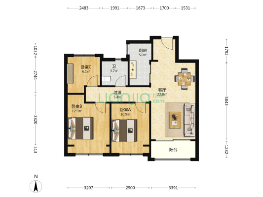 国泰云栖雅苑 3室1厅1卫 99平方