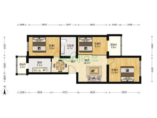 兴政街 3室1厅1卫 81平方
