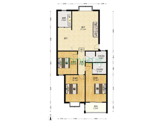 永新书香苑 3室1厅2卫 127平方