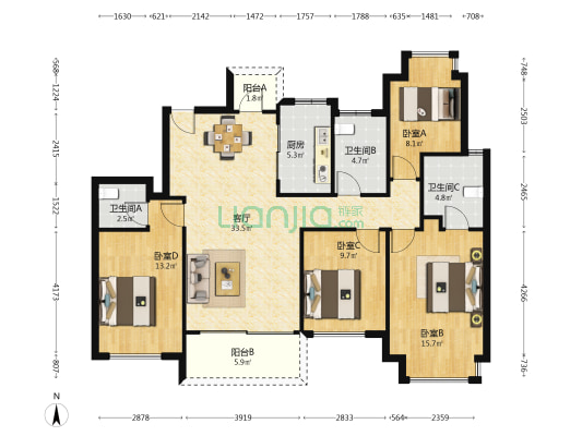 正荣滨江紫阙台 4室1厅3卫 146平方