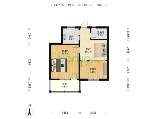 日溪乡宿舍小区 2室1厅1卫 61平方