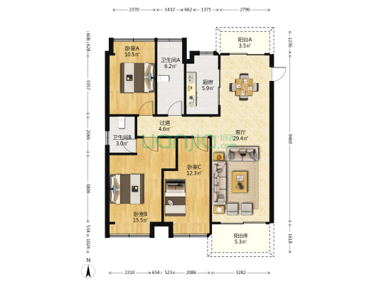 永瑞轩 3室1厅2卫 129平方
