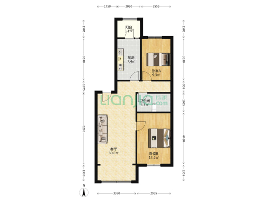 金色城邦C地块二期 2室1厅1卫 94平方