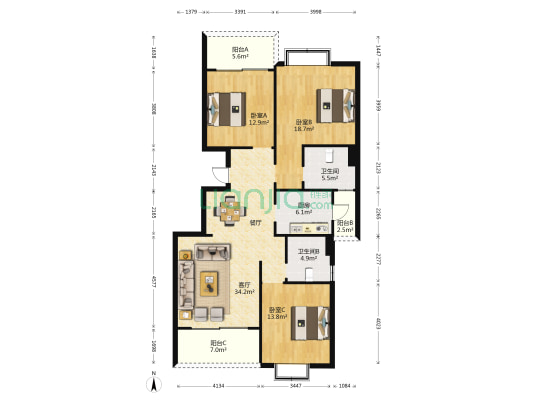 翠玉园 3室1厅2卫 130平方