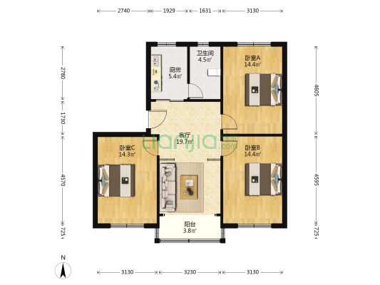 永丰路18号 3室1厅1卫 93平方