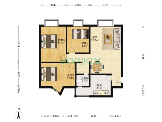 金沙西苑 3室1厅1卫 95平方