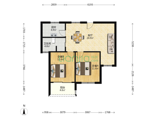 众泾水岸花园 2室1厅1卫 89平方