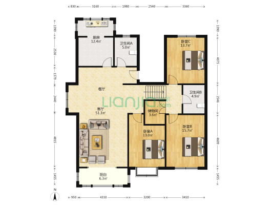 鸣石苑 3室1厅2卫 157平方