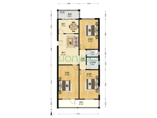 小沟头小区 3室2厅2卫 120平方