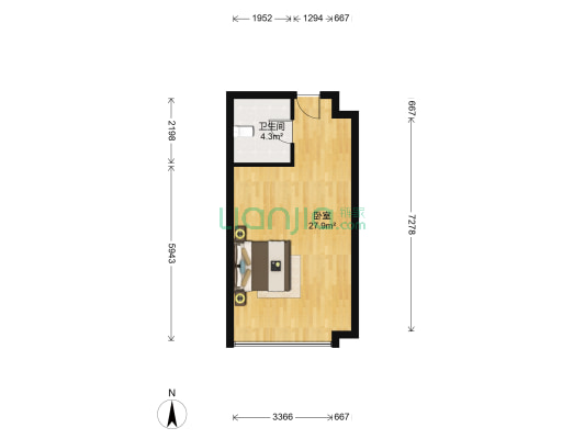 柏庄金座 1室0厅1卫 51平方