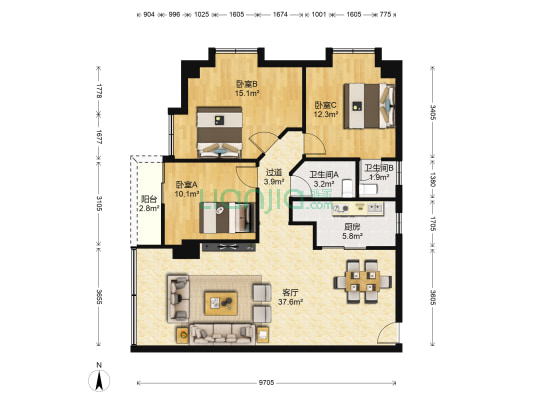 芳信路 3室1厅2卫 111平方