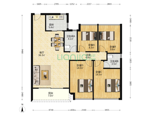 盛凯尚轩 4室1厅2卫 128平方