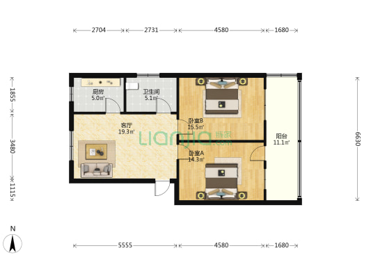 市商务局第二家属院 2室1厅1卫 86平方