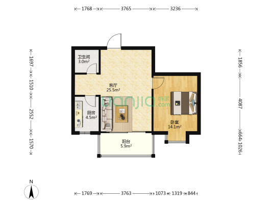 南亚大厦住宅区 1室1厅1卫 69平方