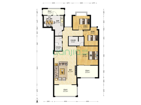 新亚洲体育城星体花园北区 3室1厅2卫 138平方