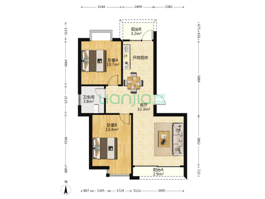 碧海华彩苑 2室1厅1卫 89平方