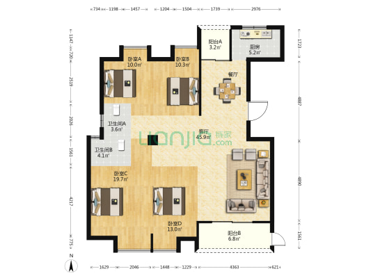 凯景国际城 4室1厅2卫 146平方