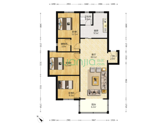 营门口路147号 3室1厅1卫 104平方