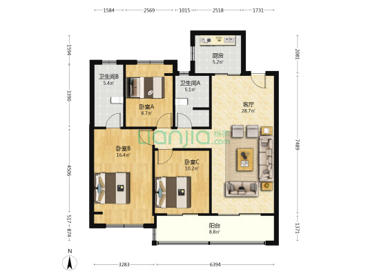 晴翠府 3室1厅2卫 111平方