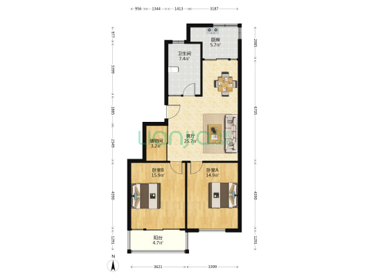 双龙兴村 2室1厅1卫 96平方