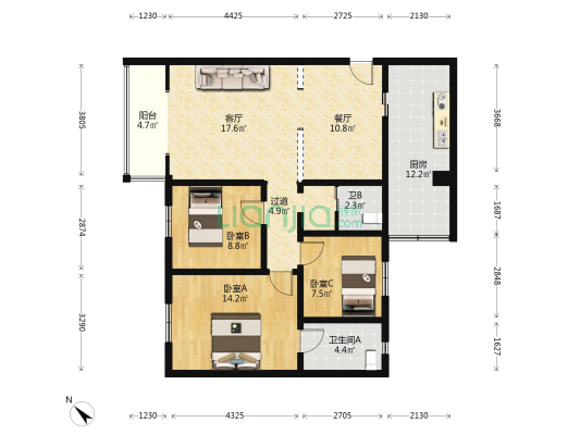 名都新城 3室2厅2卫 112平方