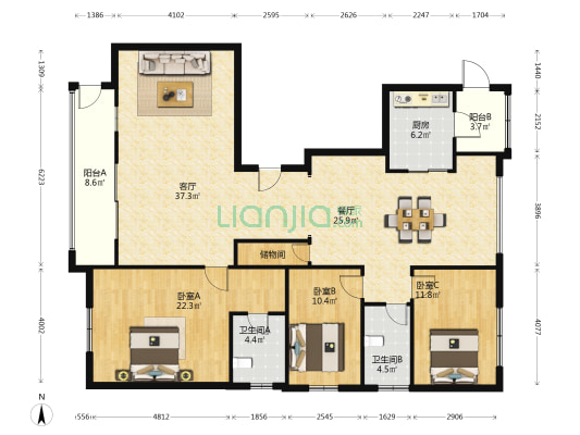 卧龙东方郡 3室2厅2卫 182平方