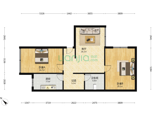 天星桥正街2号 2室1厅1卫 106平方