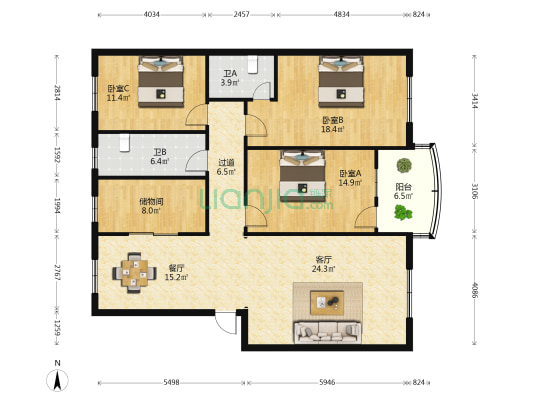 瑞兴苑 3室2厅2卫 137平方