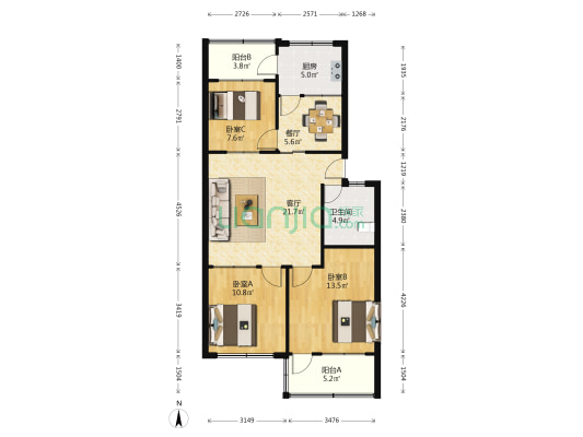 潍城区房管所宿舍 3室2厅1卫 97平方