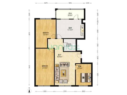 蓝天嘉园 1室1厅1卫 144平方