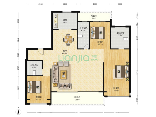 鳌江府 3室1厅3卫 183平方