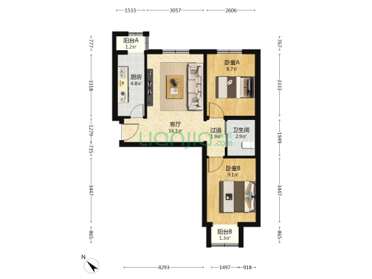 石泉砖厂A6区 2室1厅1卫 63平方