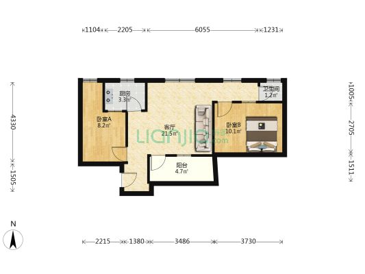 滨江路43号 2室1厅1卫 60平方