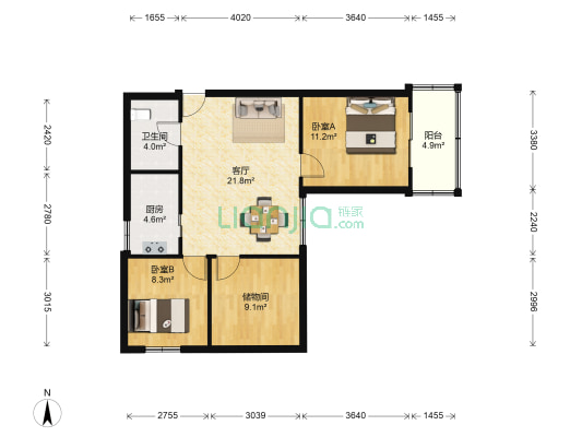 和平花园 2室1厅1卫 102平方