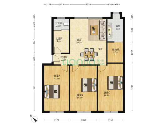 樊城区住房和城乡建设局家属院 3室1厅1卫 116平方