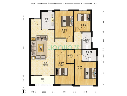 九山金茂府 4室1厅2卫 139平方