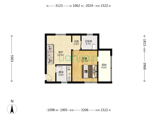 建玮公寓 1室1厅1卫 57平方
