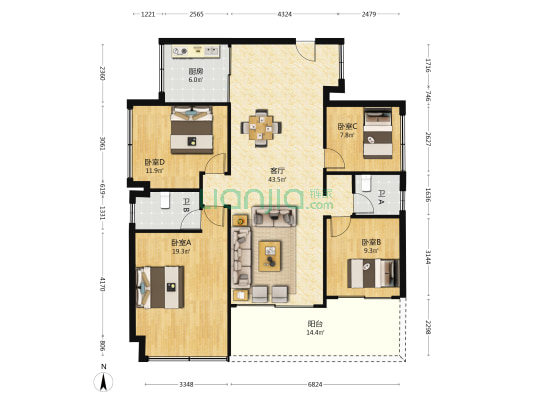 万科·瑧湾汇 4室1厅2卫 142平方
