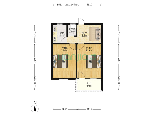 大王里61-2号 2室1厅1卫 55平方