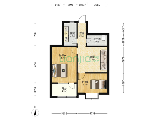 六二社区联纺西路142号院 2室1厅1卫 60平方