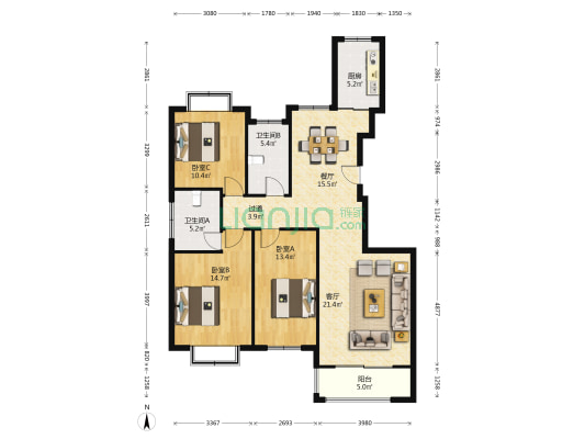 金都铭苑 3室2厅2卫 135平方