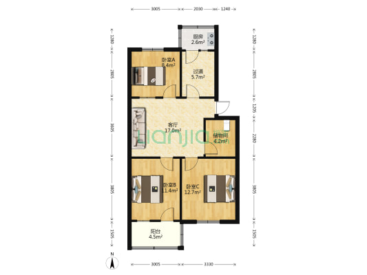 健康路小学宿舍楼 3室1厅0卫 79平方